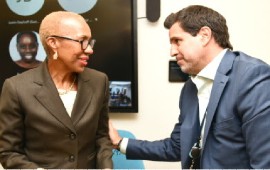 Education and Youth Minister Fayval Williams in conversation with IDB ‘s Lorenzo Escondeur (JIS Photo)