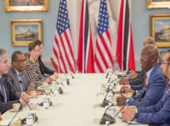 Trinidad and Tobago Prime Minister Dr Keith Rowley and his delegation, meeting with US Secretary of State, Antony Blinken and his delegation on Monday (Photo courtesy Office of the Prime Minister)