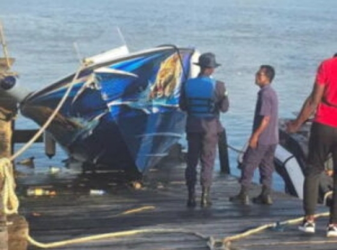 “Go-fast” vessel in the custody of law enforcement officials on Wednesday