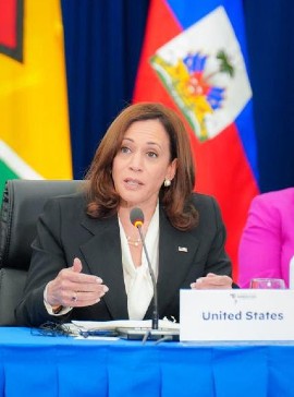 US Vice President Kamala Harris at a meeting with CARICOM leaders.