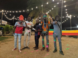 Master of Ceremonies for the evening Alwyn“Umoja” Allen (centre) is flanked by four of the nine performers who have made it into the second round of the Amateur Night on the Mound Reggae Month 2020 talent competition. They are (left to right) Kush Basahan,Imar Music, RasiShaddi and Imotech.