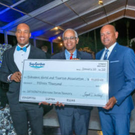 From Left: Sanovnik Destang, Executive Director of Bay Gardens Resorts; Bahamas Minister of Tourism and Aviation Dionisio D'Aguilar; and Carlton Russell, President of the Bahamas Hotel and Tourism Association (BHTA) at the opening of Caribbean Travel Marketplace in The Bahamas