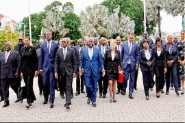 Prime Minister Phillip Davis leads government legislators to the Parliament where he delivered the 2023-4 budget