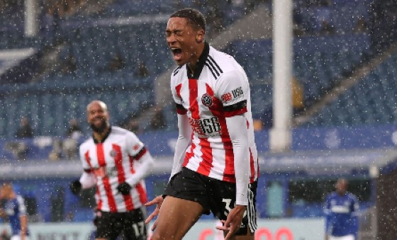 Daniel Jebbison celebrates his goal against Everton.