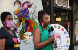 Trinidadian Michelle Gibbs, WIADA chair, addresses press conference (CMC Photo)