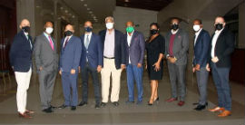Hon. Edmund Bartlett, Minister of Tourism (5th from right), meets with the newly appointed Board of Directors for the Jamaica Tourist Board (JTB) at the Montego Bay Convention Center. From left to right: Josef Forstmayr, Fred Smith, Bertram Wright, John Byles, John Lynch - Chairman, Edmund Bartlett – Minister of Tourism, Tanikie McClarthy Allen, Donovan White – Director of Tourism, Clifton Reader & Philipp Hofer. Missing: Adam Stewart, Nicola Madden-Greig & Hyacinth Lightbourne.