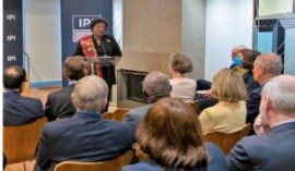 Prime Minister Mia Mottley speaking at the inaugural lecture in the Kofi Annan Lecture Series in New York (Photo courtesy PMO)