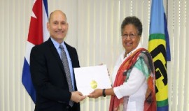 Cuban ambassador to CARICOM, Jorge Francisco Soberon Luis, and CARICOM Secretary General, Dr. Carla Barnett