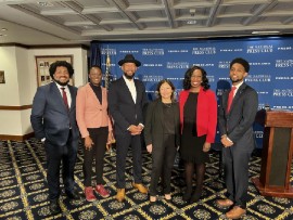 National Experts on Community Violence Intervention Programs Discuss Cutting Edge Solutions to Gun Violence (L-R) Greg Jackson, Emefa Agawu, Aqeela Sherrills, Julie Chavez Rodriguez, Fatimah Loren Dreier, Baltimore Mayor Brandon Scott.  PHOTO CREDIT: The HAVI