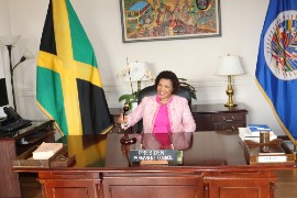 Newly Installed Chair of the Permanent Council of the Organization of American States Her Excellency Audrey Marks takes the Chair at the Permanent Council following her installation on Monday July 17 2023. (Photo by Derrick Scott)