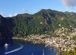 Aerial view of the Soufriere Management Area in St. Lucia, showing mixed use of marine space (OECS Photo)