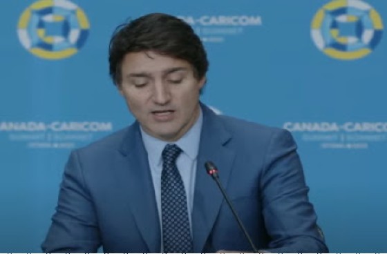 Canada Prime Minister Justin Trudeau addressing roundtable discussion on trade and investment (CMC Photo)