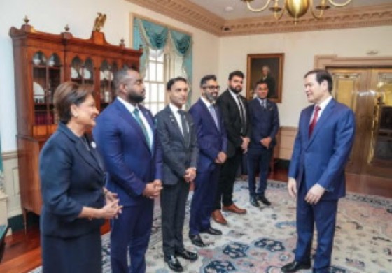 US Secretary of State, Marco Rubio, greetings Prime Minister Kamla Persad Bissessar and her delegation in Washington on Tuesday.
