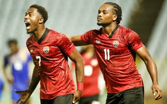 PUERTO ESPAÑA, TRINIDAD Y TOBAGO. JUNE 13th: Noah Powder #7 of Trinidad y Tobago celebrates his goal during the match between Trinidad y Tobago and Saint Vincent and the Grenadines as part of the 2022 Concacaf Nations League held at the Hasely Crawford stadium in Puerto España, Trinidad y Tobago.(PHOTO BY ABRAHAM DIAZ/CONCACAF/STRAFFON IMAGES/MANDATORY CREDIT/EDITORIAL USER/NOT FOR SALE/NOT ARCHIVE)