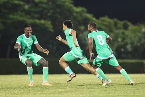 MONTSERRAT, MONTSERRAT. NOVEMBER 20th: Dominic Richmond #16 of Montserrat celebrating during the League B Group B match between Montserrat and Barbados in the Concacaf Nations League, held at the Blakes Estate  stadium, in Montserrat, Montserrat.(PHOTO BY FABIAN MEZA/STRAFFON IMAGES/MANDATORY CREDIT/EDITORIAL USE/NOT FOR SALE/NOT ARCHIVE)