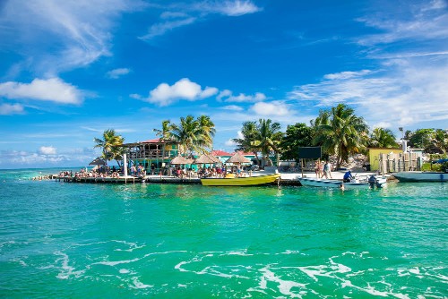 Beautiful  caribbean sight with turquoise water in Caye Caulker island, Belize.