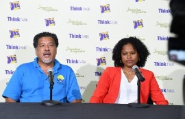 Executive Director of the Montego Bay Marine Park Trust in St. James, Hugh Shim (left) and Lecturer of Philosophy in the Department of Language, Linguistics and Philosophy at the University of the West Indies (UWI), Mona, Khimaja Connell. (via AVAIR NEMBHARD/JIS)