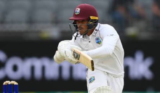 Left-hander Tagenarine Chanderpaul goes on the attack on day two of their opening Test in Perth.