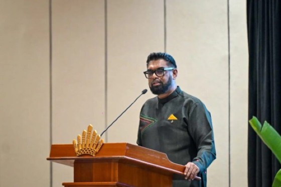 President Irfaan Ali addressing the accountants at the 43rd Annual Conference of the Inter-American Accounting Association. (Photo credit: DPI)