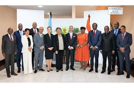 Indian External Affairs Minister Dr. Subrahmanyam Jaishankar (center) with CARICOM Secretary General Dr. Carla Barnett and Foreign Ministers of CARICOM.