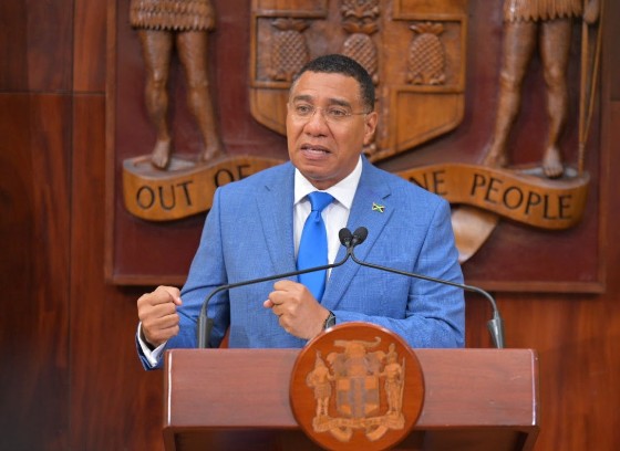 Prime Minister Andrew Holness, speaking at news conference.