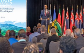 Agriculture Minister, Samal Duggins, addressing the opening of the Caribbean Week of Agriculture (CWA 2025)