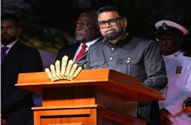 President Irfaan Ali addressing the flag raising ceremony on Sunday night