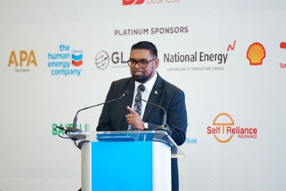 Guyana’s President Irfaan Ali addressing the second Suriname Energy, Oil and Gas Summit & Exhibition (SEOGS).