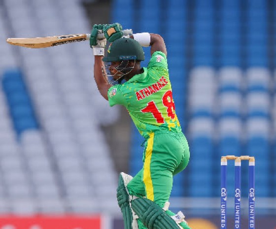 Alick Athanaze drives elegantly during his half-century against Guyana Harpy Eagles on Tuesday. (Photo courtesy CWI Media)