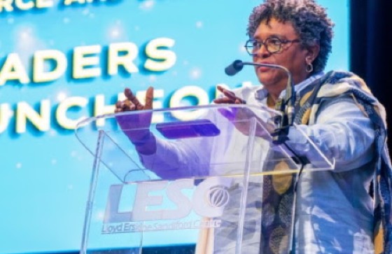 Prime Minister Mia Amor Mottley speaking at the Barbados Chamber of Commerce and Industry’s (BCCI) Legacy of Leaders Celebration (Office of the Prime Minister Photo)