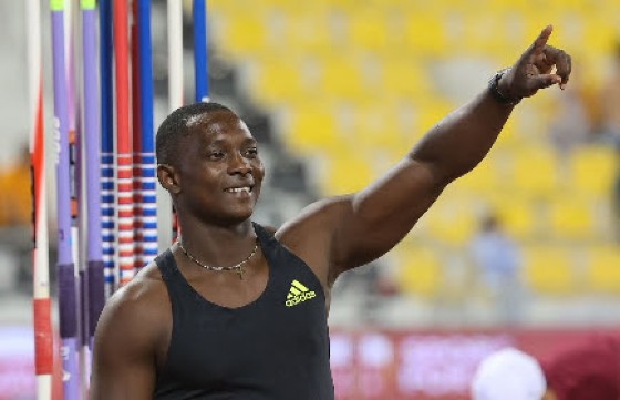 Grenadian Anderson celebrates his win at the Doha Diamond League on Friday.