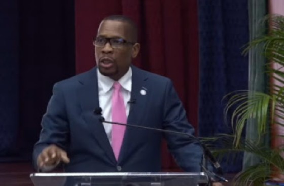 Governor of the Eastern Caribbean Central Bank, Timothy Antoine, speaking at the launch of the bank’s new strategic plan (CMC Photo)
