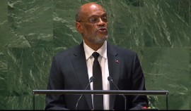 Prime Minister Dr. Ariel Henry addressing United Nations General Assembly on Friday (CMC Photo)