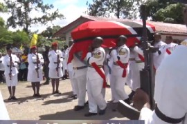 Members of the Trinidad and Tobago Regiment carry the casket containing the body of former prime minister Basdeo Panday (CMC Photo)