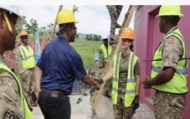 National Security Minister visiting Bermuda troops in Jamaica in February (Bermuda government photo)