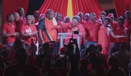 Prime Minister Mia Mottley members of the BLP team after announcing her decision to stay on to lead party into the next general election.