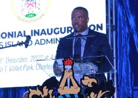 Premier of Nevis Mark Brantley announces the start date for geothermal drilling in Nevis during the ceremonial inauguration of the Nevis Government on Sunday.