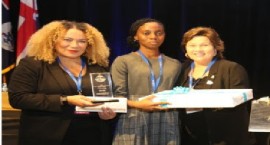 J’nae Brathwaite (center) flanked by Petra Roach of the Guyana Tourism Authority (left) and Heather Bodden of the Cayman islands Tourism Ministry ( CTO Photo)