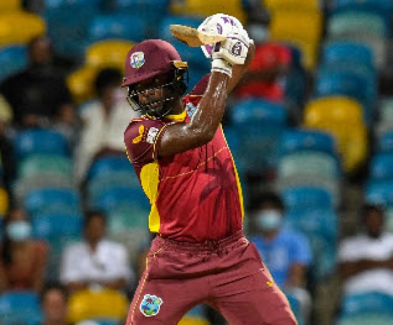 Shamarh Brooks plays through the off side during his half-century on Wednesday against New Zealand.