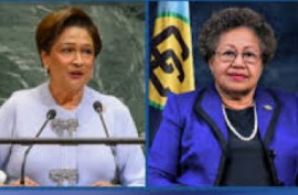 Prime Minister Kamla Persad-Bissessar (left) and CARICOM Secretary General, Dr. Carla Barnett (File Photo)