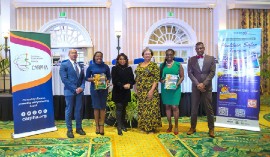 (l to r): Ian Ho-a-Shu, Senior Health Specialist, Inter- American Development Bank, Trinidad & Tobago; Councillor Tashia Burris, Secretary for Tourism, Culture, Antiquities and Transportation, Division of Tourism, Culture, Antiquities and Transportation, Tobago House of Assembly; Dr. Lisa Indar, Director - Surveillance, Disease Prevention and Control, CARPHA; Dr. Joy St. John, Executive Director, CARPHA; Dr. Faith B. Yisrael, Deputy Chief Secretary and Secretary for Health, Wellness and Social Protection, Division of Health Wellness and Social Protection, Tobago House of Assembly; and Dr. Mark Sami, Director - Corporate Services, CARPHA