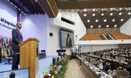 Dominica’s Prime Minister and CARICOM chairman, Roosevelt Skerrit, addressing the Group of 77 and China summit in Havana (GIS Photo)