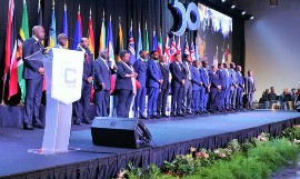Caribbean leaders pose during the opening ceremony celebrating CARICOM's 50th anniversary.(Photo courtesy 0f CARICOM)