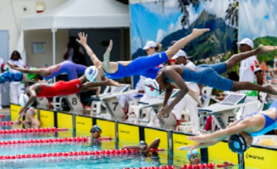The CARIFTA Aquatic Championships featured pool events at the Lamentin Aquatic Centre. (Photo courtesy Richès Karayib)
