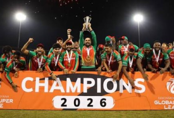 The Guyana Amazon Warriors celebrate after capturing their second straight Global Super League title.