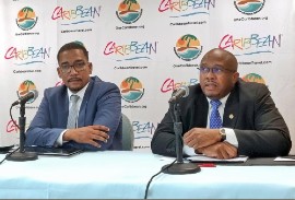 CTO Chairman Kenneth Bryan (left) and Acting CTO Secretary General Neil Walters are pictured at today’s press conference in Barbados.
