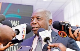 Prime Minister Phillip Davis speaking to reporters on the situation in Haiti