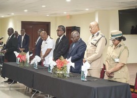 Prime Minister Phillip Davis (third from righ) at a meeting with religious leaders on Monday