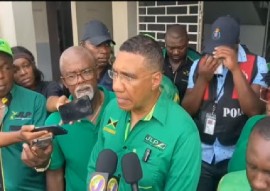 Prime Minister and JLP leader, Andrew Holness speaking to reporters after being nominated to contest the September 3 general election (CMC Photo)