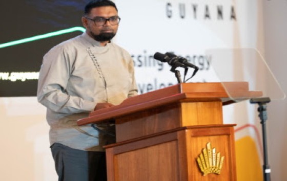 President Dr. Irfaan Ali addressing 2023 International Energy Conference (CMC Photo)